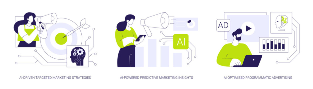 AI in Marketing abstract concept vector illustrations.