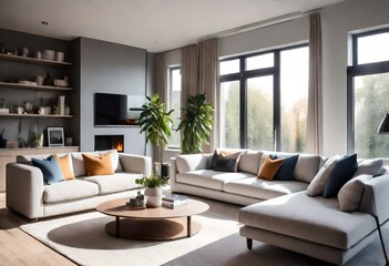 Fototapeta premium modern living room with fireplace