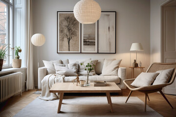 A harmonious blend of traditional and modern Scandinavian elements in a well-designed living space. - obrazy, fototapety, plakaty