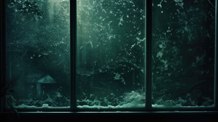 The frost background on the window is in dark green color