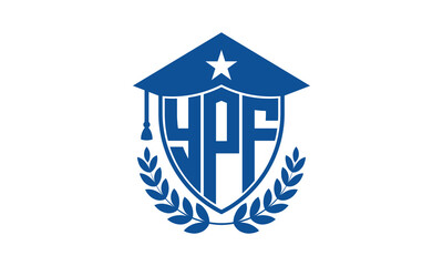 YPF three letter iconic academic logo design vector template. monogram, abstract, school, college, university, graduation cap symbol logo, shield, model, institute, educational, coaching canter, tech