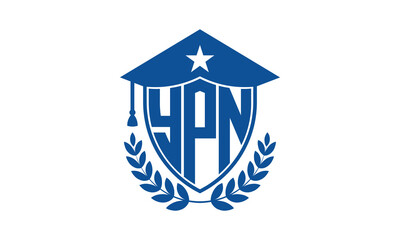 YPN three letter iconic academic logo design vector template. monogram, abstract, school, college, university, graduation cap symbol logo, shield, model, institute, educational, coaching canter, tech