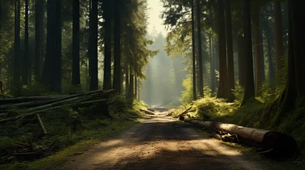 Zelfklevend Fotobehang Bosweg  a dirt road in the middle of a forest