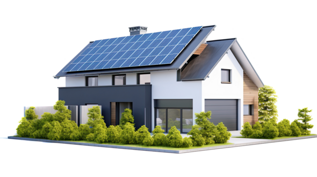 https://s.mj.run/Fi0XFvju0ZQ Modern house with garage and solar panels on roof, isolated on white background --ar 16:9 --v 5.2 Job ID: 3b07c96d-8e27-4c37-99e3-eed8483ba69c