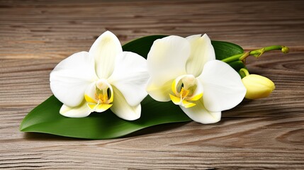 Fototapeta na wymiar white orchid on wooden background