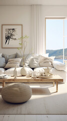 A light and airy Scandinavian living room with a coastal vibe.