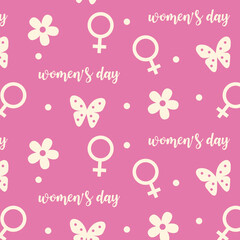 Seamless pattern 8 march Happy Woman's Day background. Vector.
