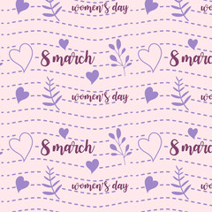 Seamless pattern 8 march Happy Woman's Day background. Vector.
