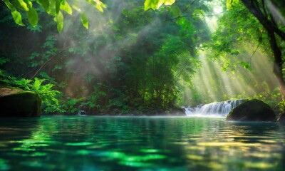 Jungle landscape with flowing turquoise water, amazing nature