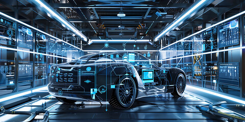 Image: AI generate concept of using technology in the automotive industry - obrazy, fototapety, plakaty