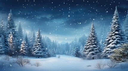 Winter Christmas background with trees covered in snow