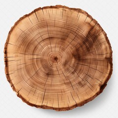 Cross section of tree trunk on white background. Top view. 