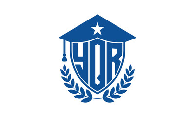 YQR three letter iconic academic logo design vector template. monogram, abstract, school, college, university, graduation cap symbol logo, shield, model, institute, educational, coaching canter, tech