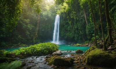 River deep in mountain forest, amazing nature