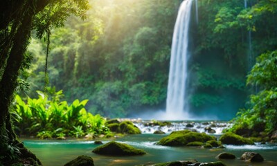 River deep in mountain forest, amazing nature