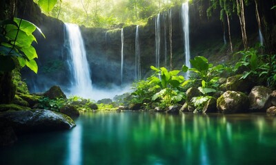 River deep in mountain forest, amazing nature