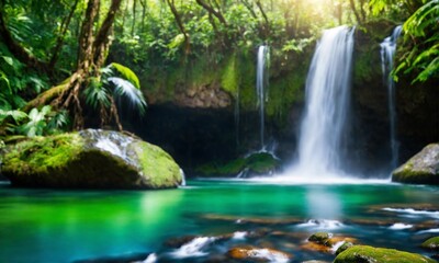 River deep in mountain forest, amazing nature