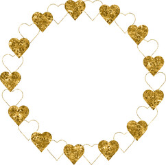 Gold Glitter Circle Border Frame with Hearts