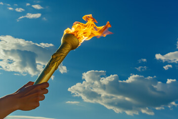AI Generated Image. Athlete carries flaming sport torch at the opening ceremony - 736342692