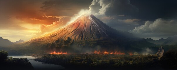 Volcano East Java, Indonesia nature landscape panorama. Generative ai