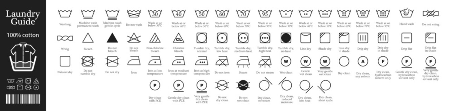 Washing symbols set. Laundry icons. Hand and machine wash symbols