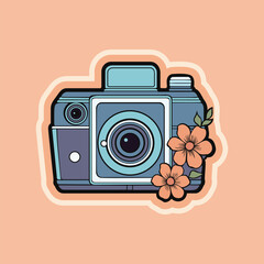Polaroid Camera with Flowers. Vector Graphic Composition Celebrating Nostalgia and Nature's Beauty.