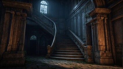 Naklejka premium Step cautiously into the shadows of the forsaken mansion, where secrets lie in wait Generative AI