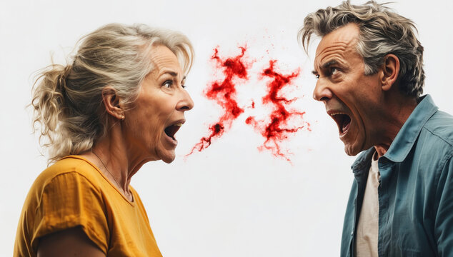 Mid aged couple yelling at each other. AI generated