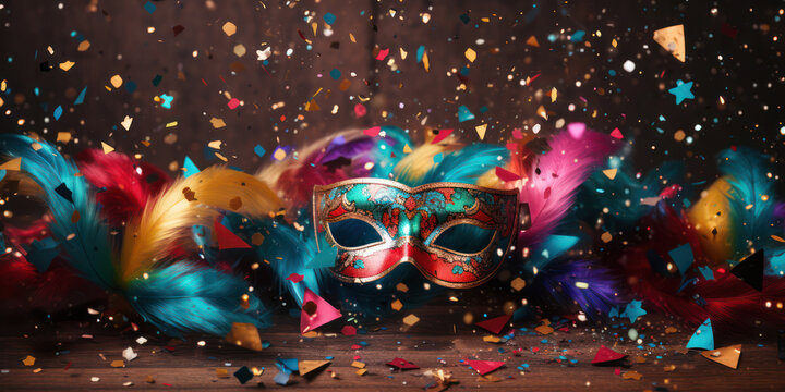 Colorful Carnival Celebration: Masked Fun on a Decorative Background