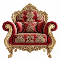 gold and red armchair on isolate white background