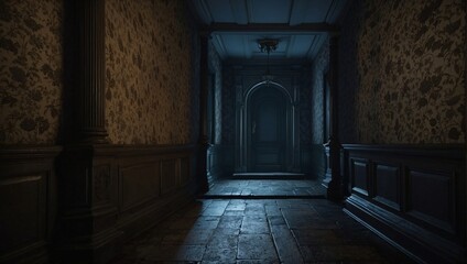 Obraz premium Step cautiously into the shadows of the forsaken mansion, where secrets lie in wait Generative AI