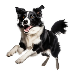 Healthy Border Collie dogs are running and jumping happily on PNG transparent background.