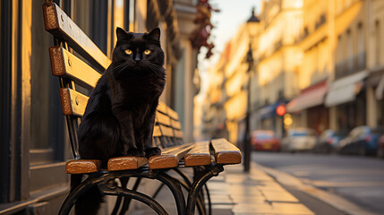 Un chat noir traversa la rue, croisant un corbeau. Les superstitions s'envolèrent quand ils échangèrent un sourire complice. - obrazy, fototapety, plakaty