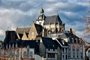 Town of Mayenne with the Notre-Dame basilica, commune in the Mayenne department in north-western France