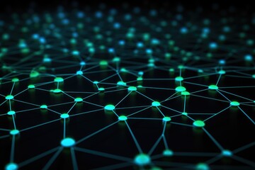 Futuristic Blue and Green Network Lines, Abstract technology background with connecting dots and lines. Network concept. 3d rendering, Ai generated