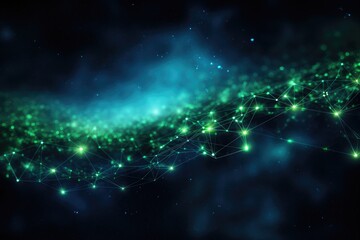 Obraz premium Futuristic Blue and Green Network Lines, Abstract technology background with connecting dots and lines. Network concept. 3d rendering, Ai generated