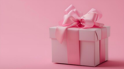 Obraz premium Pink Gift Box with Pink Bow on Soft Background, Ideal for Stock Photo, Celebration, Romance