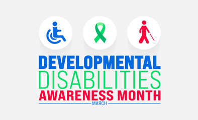 March is Developmental Disabilities Awareness Month background template. Holiday concept. use to background, banner, placard, card, and poster design template with text inscription and standard color.