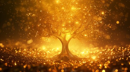golden tree of wealth and abundance a glittering symbol of prosperity and fortune  - obrazy, fototapety, plakaty