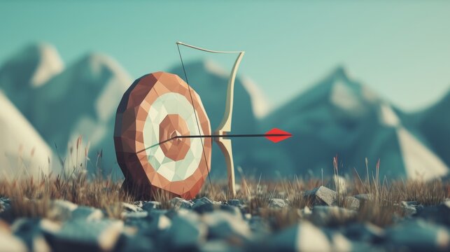Low poly 3D image of target at an angle without an arrow