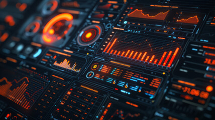 Obraz premium In-depth analysis interface used by tech industry analysts showcasing detailed graphs and charts on market trends and startup growth,generative ai