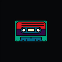Original vector illustration. The contour icon of a retro audio cassette.