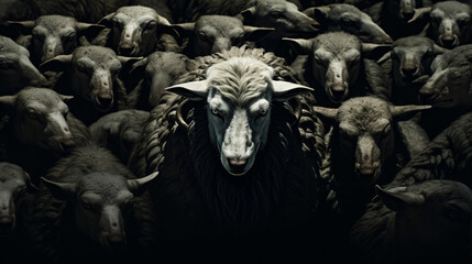 Fototapeta na wymiar A wolf among sheep a wolf with evil intentions