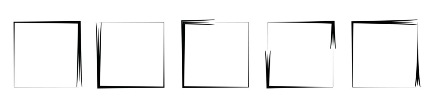 Grunge brush outline frames border set. Rectangle pencil frames border elements. Hand drawn sketch borders collection.