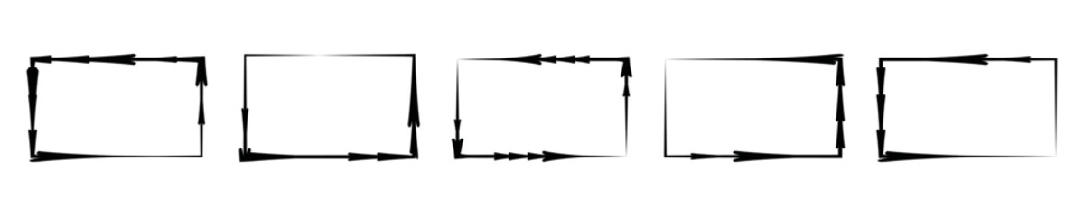 Grunge brush outline frames set. Hand drawn sketch border set. Rectangle pencil frames border shape elements.