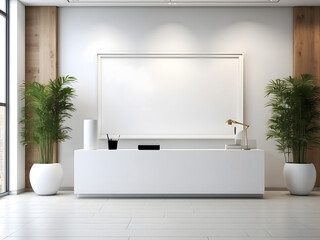 Corporate branding white blank frame mockup design with modern business office reception background design.