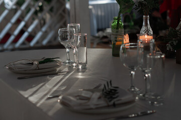 Plate with glasses decorated on the table