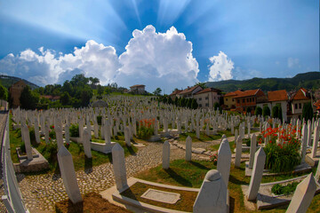 Srebrenica-Potocari monument and cemetery for the victims of the massacre against Muslims in Bosnia...