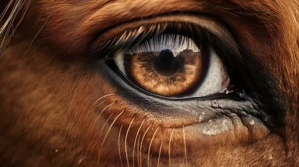Zelfklevend Fotobehang Thoroughbred horse and beautiful eye closeup © Nadzeya