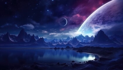 futuristic fantasy night landscape with abstract landscape moonlight shine dark natural